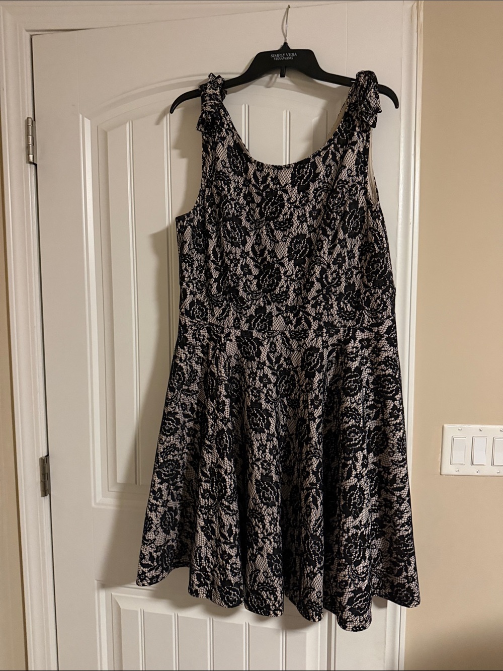 Black Lace Overlay A-Line Dress